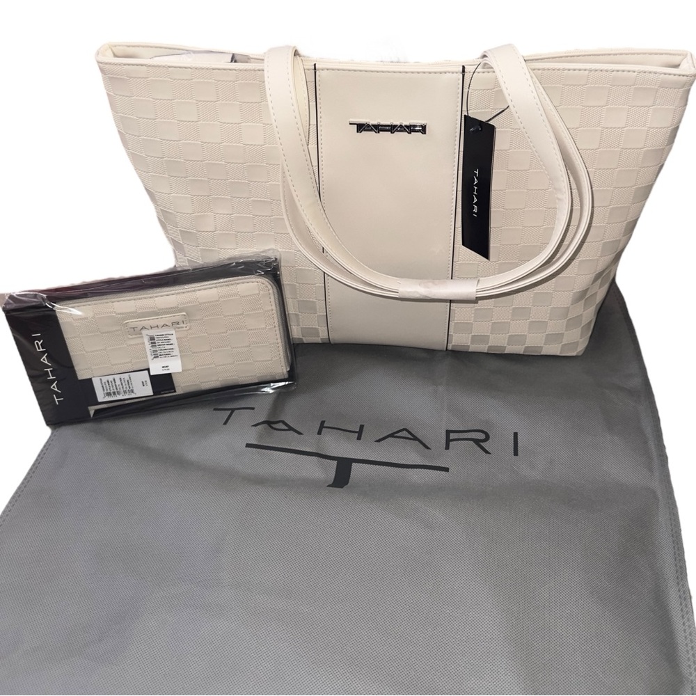 New TAHARI DELTA Shopper Bone Handbag & Matching Wallet W/ Dust Bag